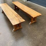 Pair of oak farm benches