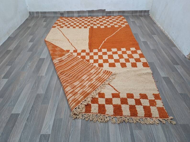 Traditional orange handwoven Berber rug, size 140 x 260 cm