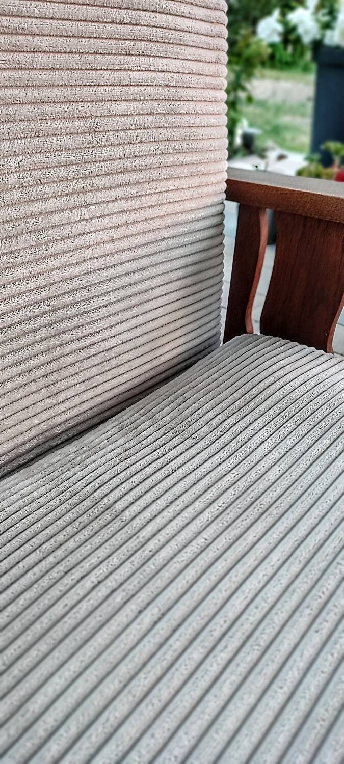 Art Deco armchair in solid oak and off-white corduroy, 1950s