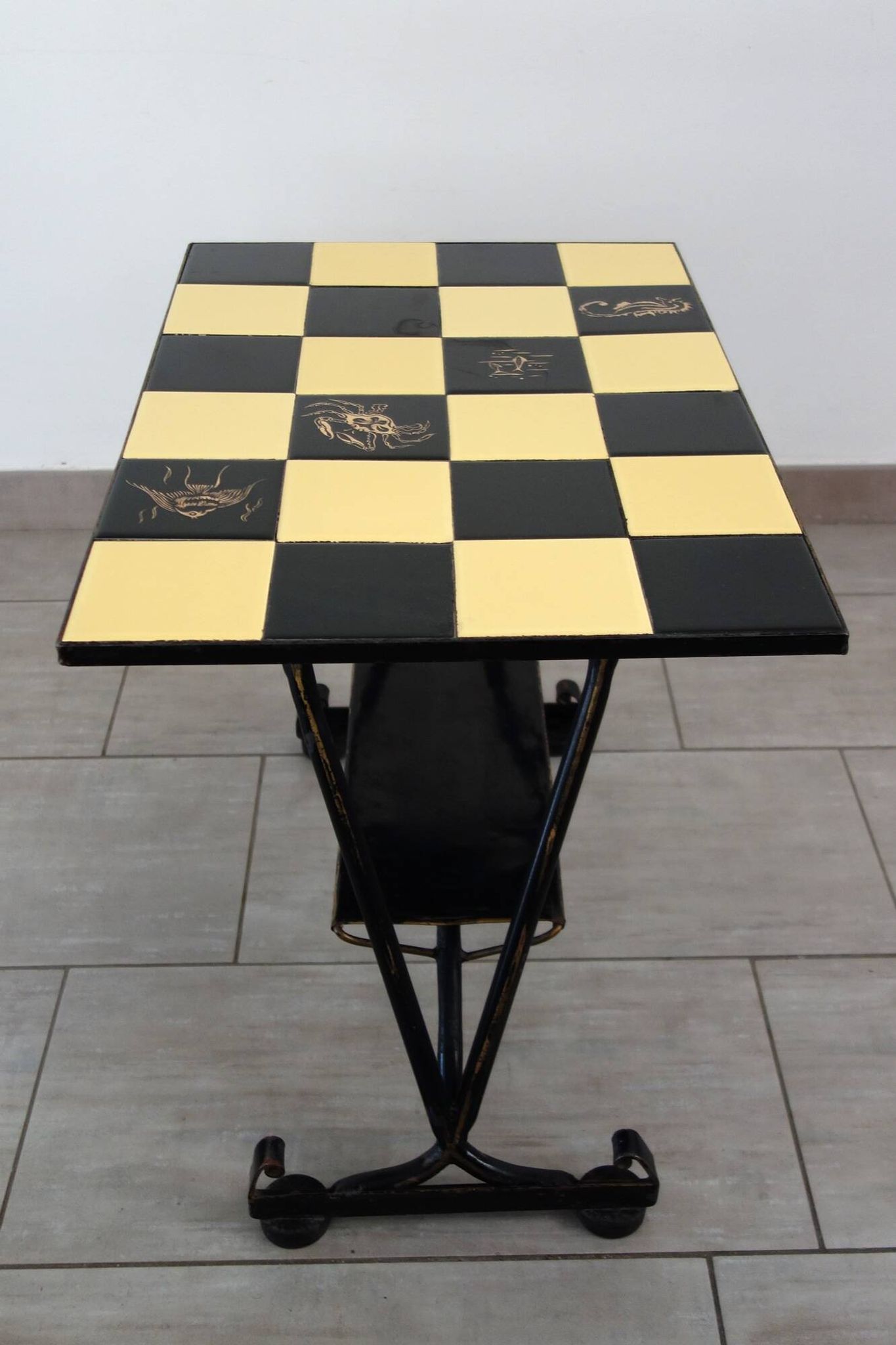 Table d'appoint en métal et céramique, années 50-60