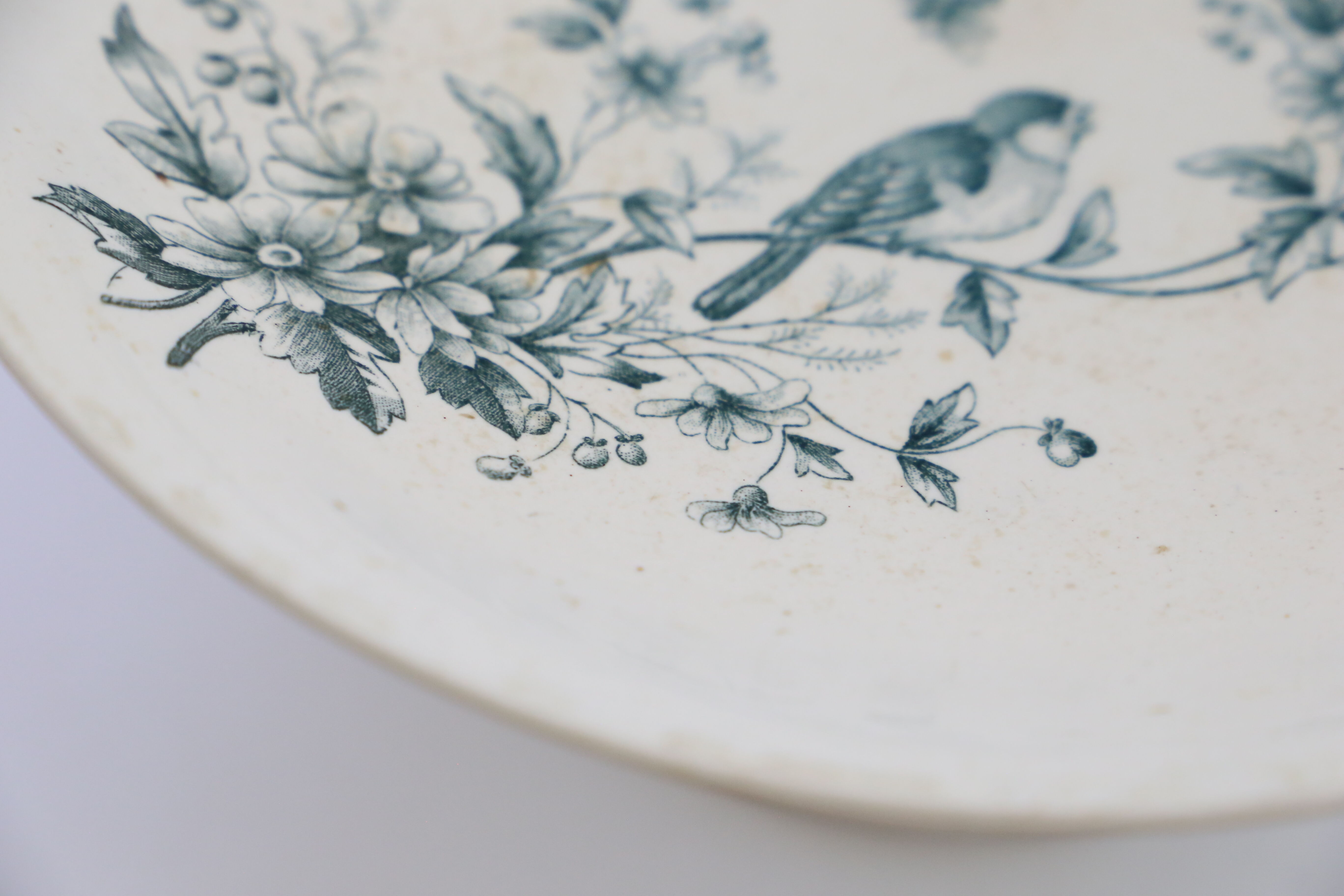 Servant dish on piedouche / compotier, Terre de Ferre, Longwy cute pattern, Vintage, early 19th