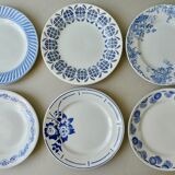 6 assiettes plates, décor bleu, 23 cm