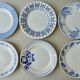 6 flat plates, blue décor, 23 cm