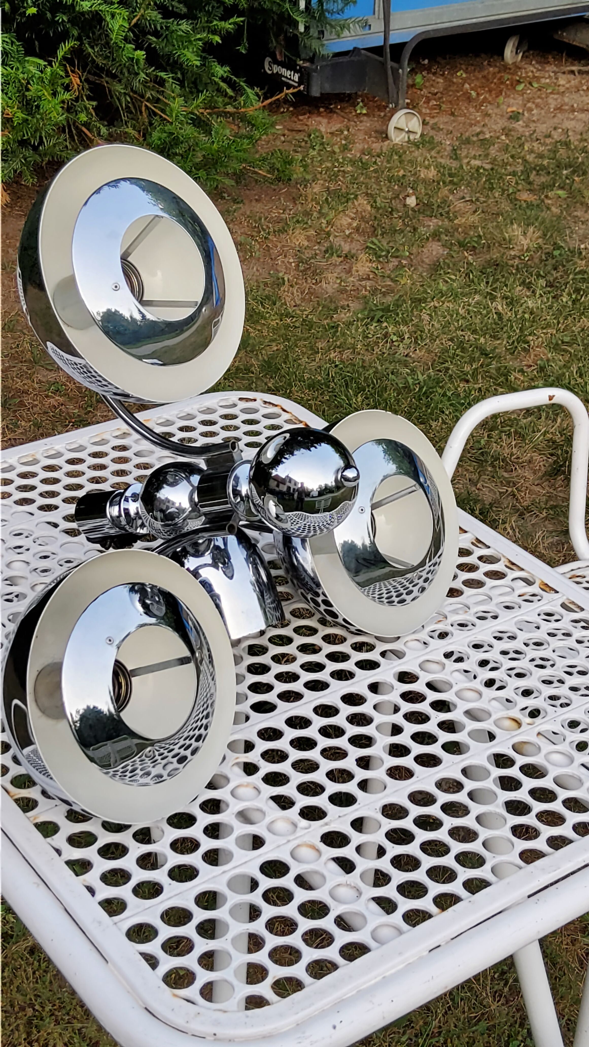Italian design chandelier in chrome metal 3 lights Rolly 1973
