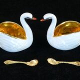 Pair of salters in limoges porcelain white swans