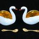 Pair of salters in limoges porcelain white swans