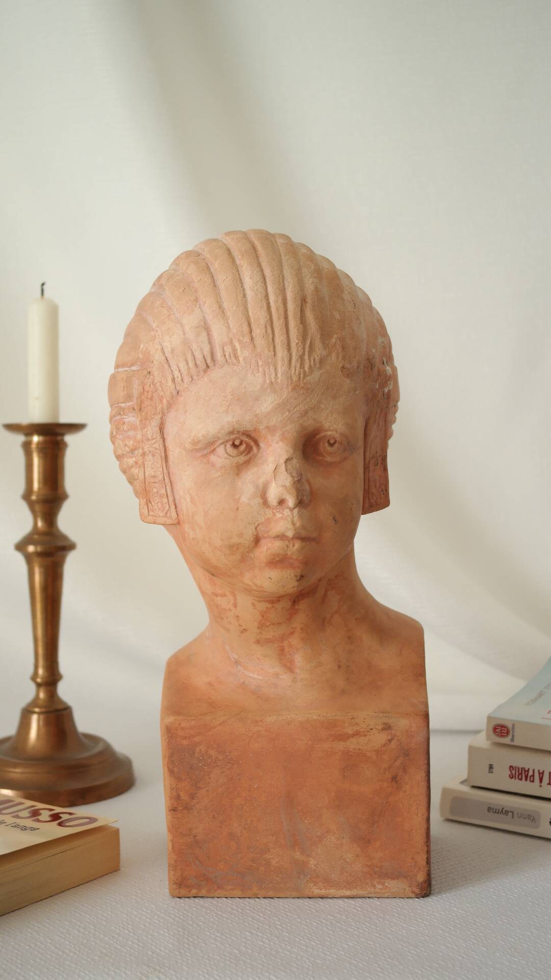 Ancient terracotta bust signed Beaulieu