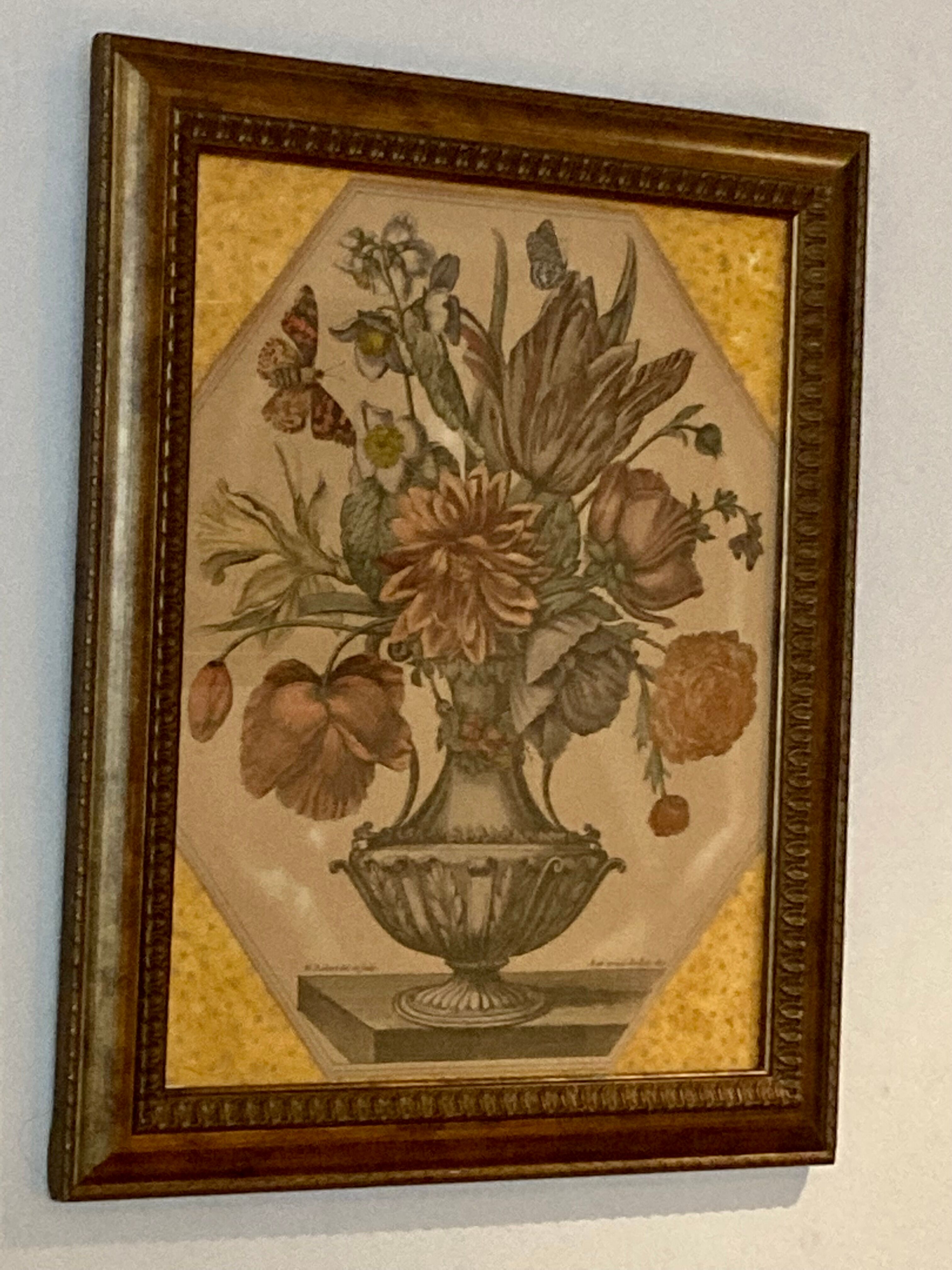 Engraving XVIIth, vase with flowers & butterflies - N. Robert