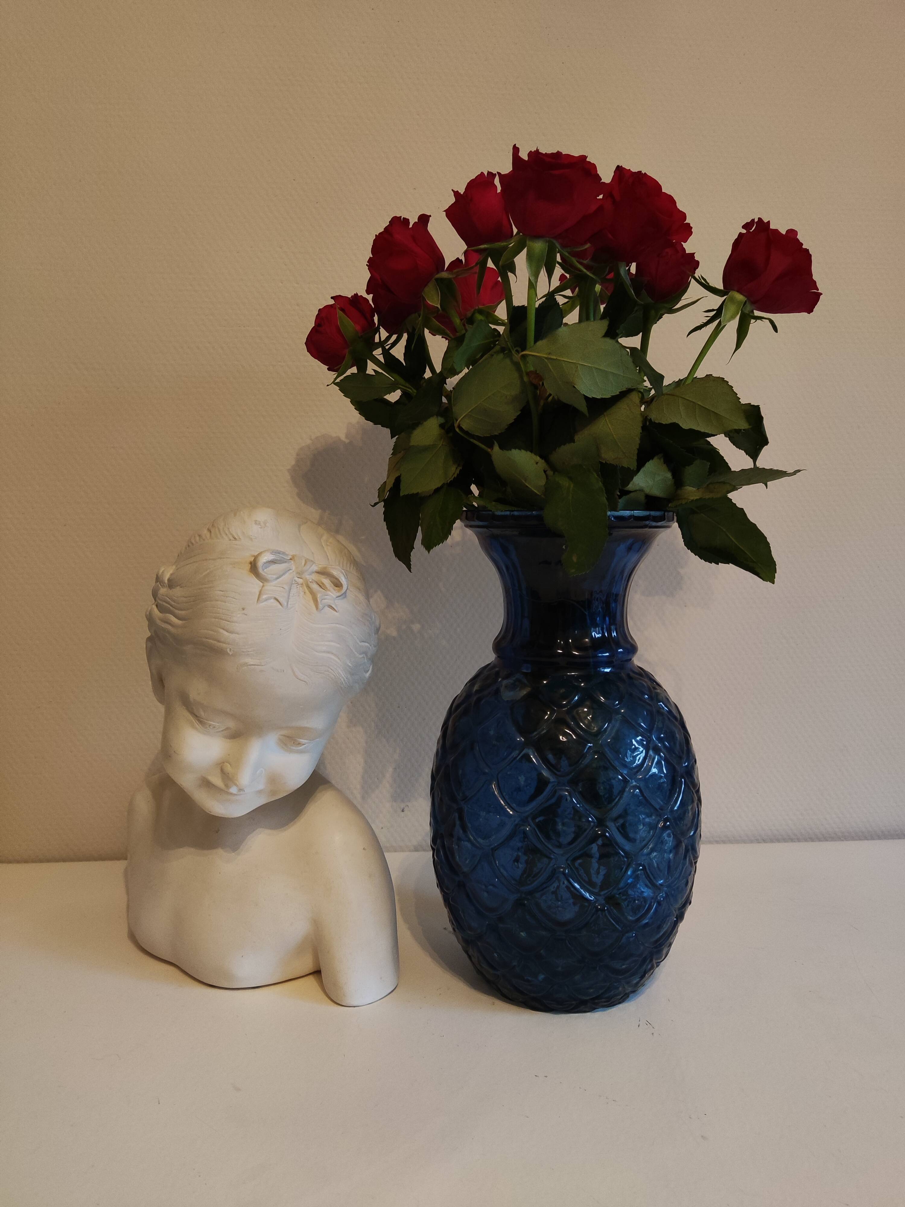 Blue glass pineapple vase