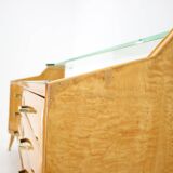1960s italian sideboard/chest of drawers in high gloss finish with glass top and shelf
