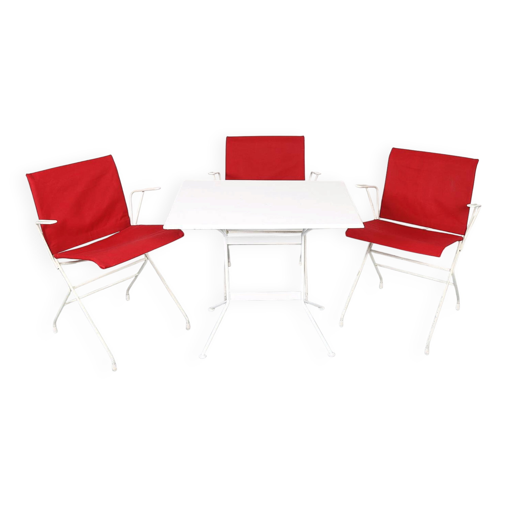 French mid-century vintage garden set designed by Raoul Guys (attributed) 3 chairs and a table