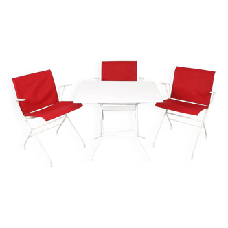 French mid-century vintage garden set designed by Raoul Guys (attributed) 3 chairs and a table