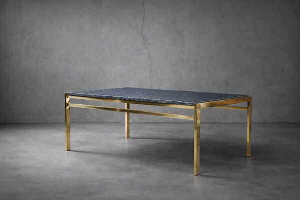 Vintage Mid-Century Italian Modern Brass Coffee Table with Stone Top, 1970s