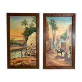 Pair of oils on orientalist canvas, 20th century