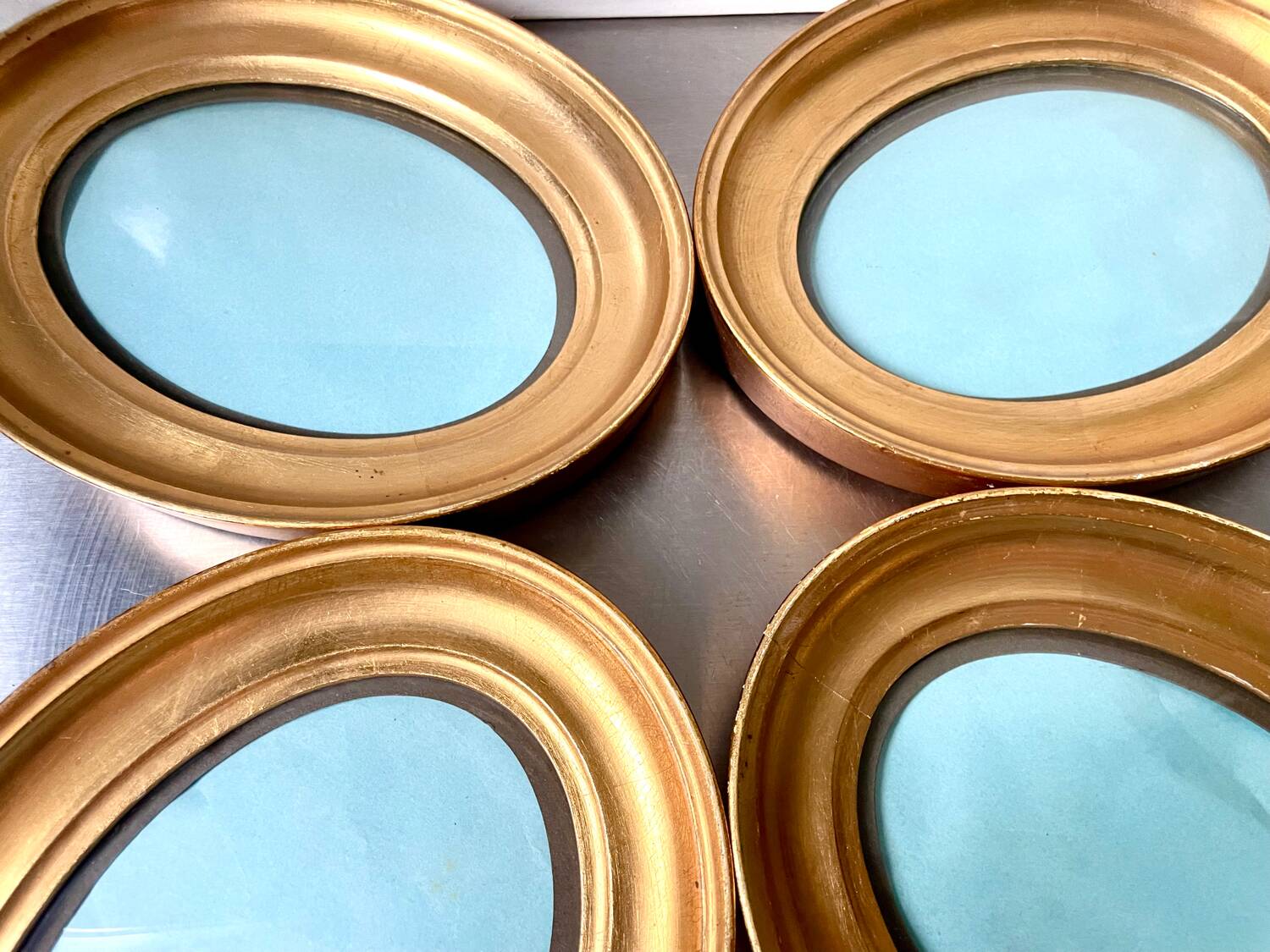 Lot of 4 Antique Oval Gilded Frames  CONVEX glass , each frame 19.5 cm x 15.5 cm