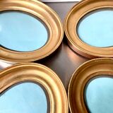 Lot of 4 Antique Oval Gilded Frames  CONVEX glass , each frame 19.5 cm x 15.5 cm