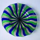 Centerpiece, vintage fruit bowl in murano glass blue green gold furlan