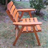 Mid century patinated wood folding garden or patio elbow chair, 1960s