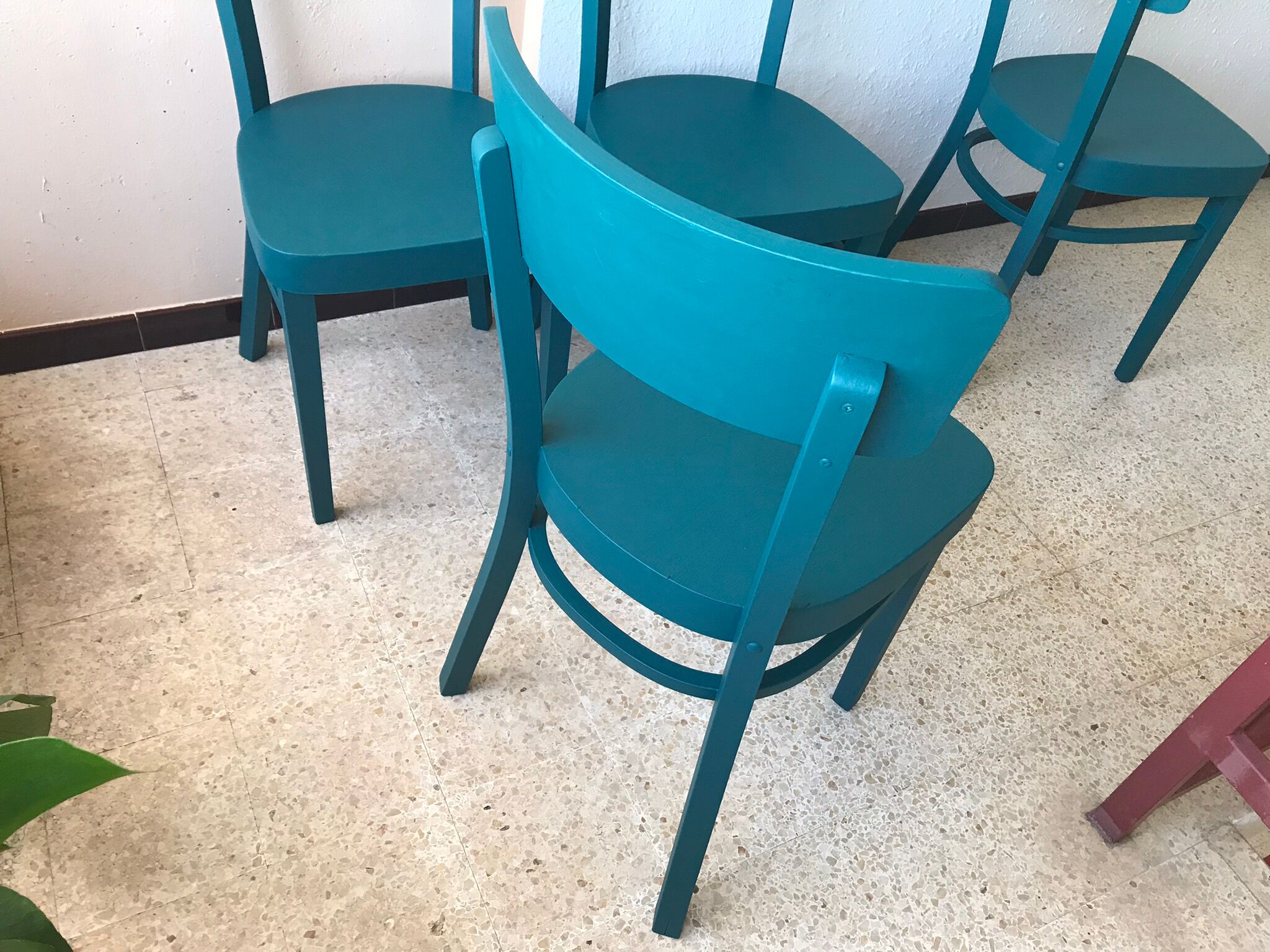 Series of 4 chairs bistrot bleu canard