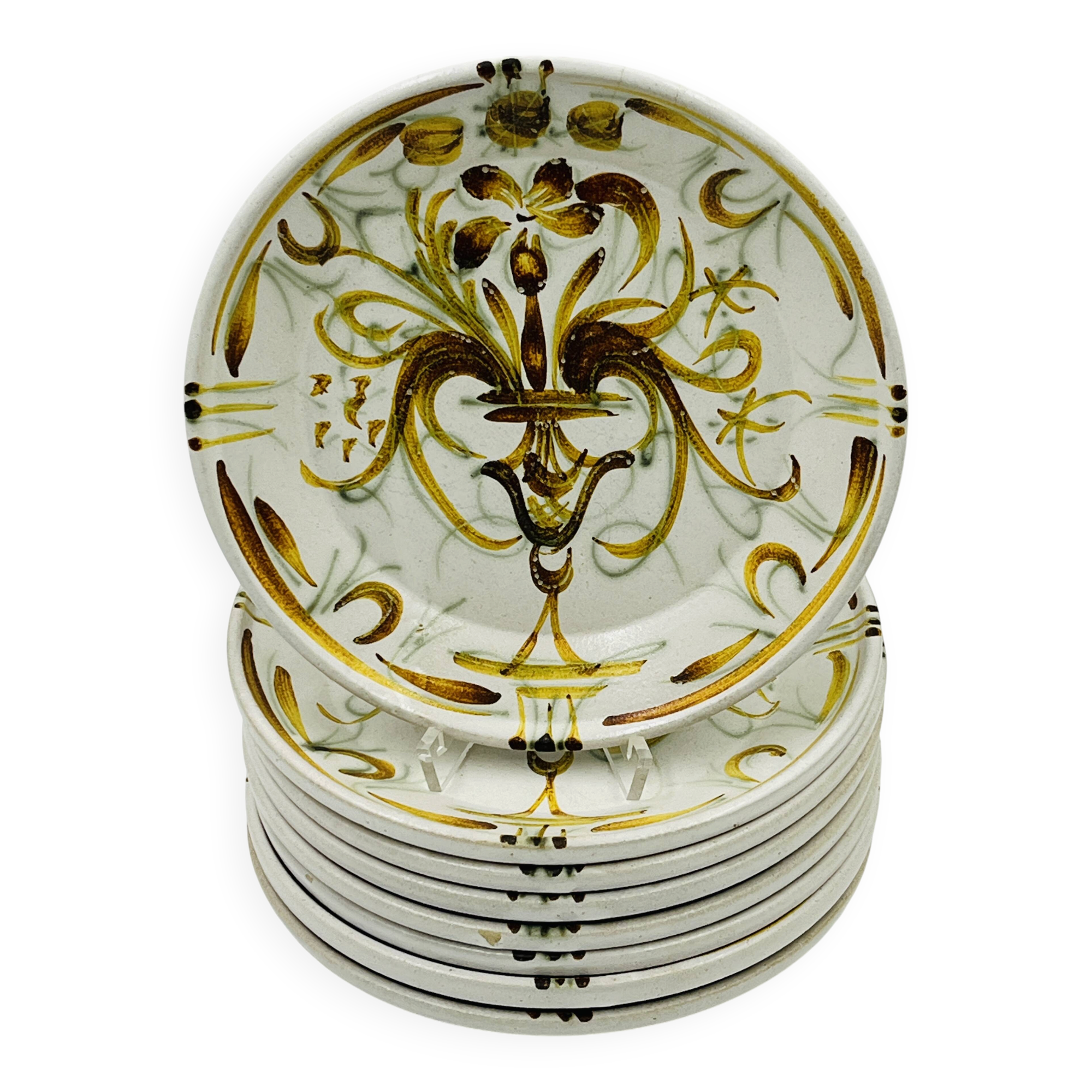 8 Dessert Plates Keraluc Quimper Renaissance 1960