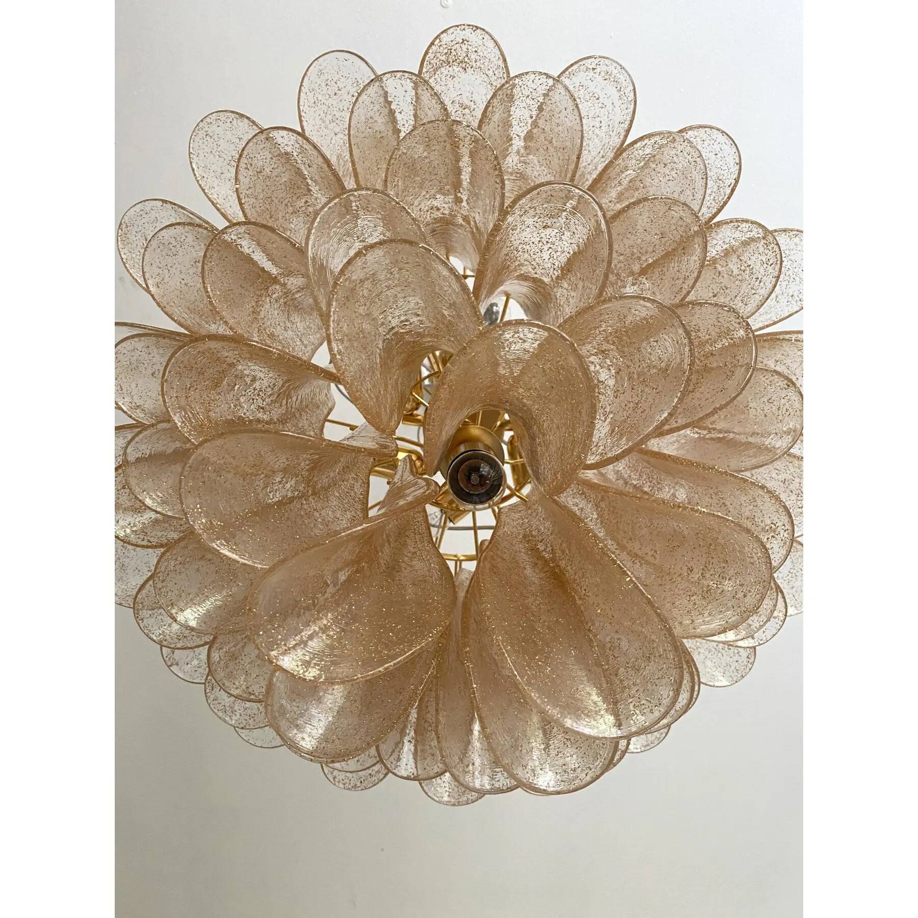 Modern Clear and Gold Murano Glass "Petals-Selle" Chandelier