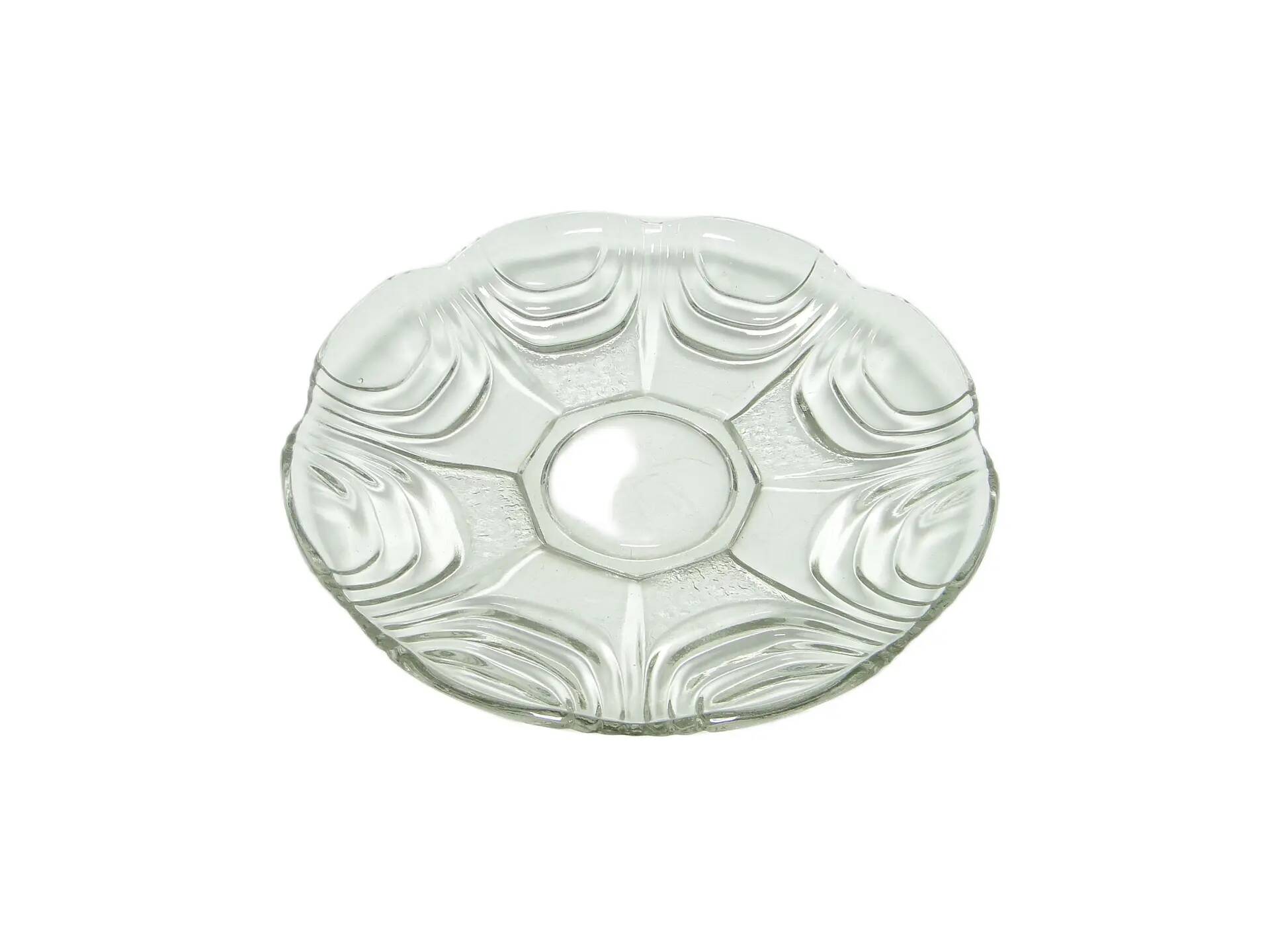 Dish, modernism, transparent glass, Huta Hortensja, Poland, 1950s