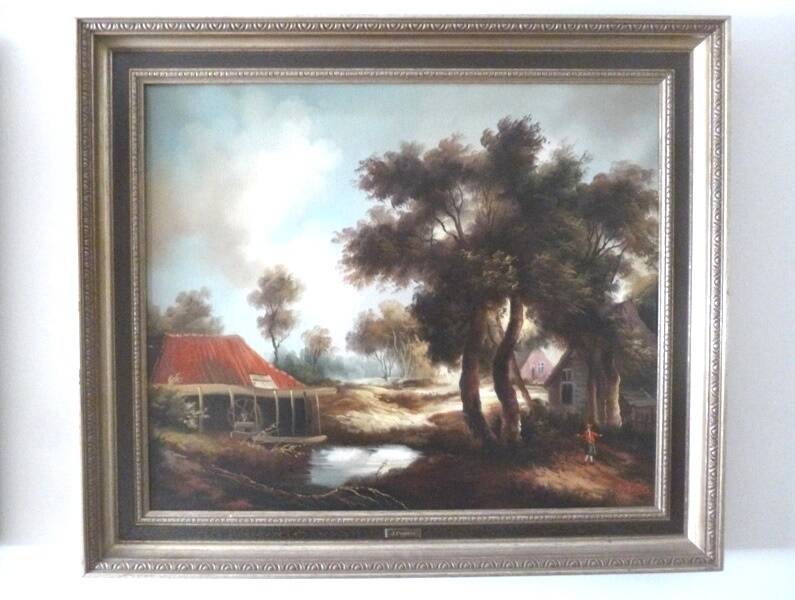 Peinture à l'huile : J. Peeters, " Moulin Flandrien au XVIIème "