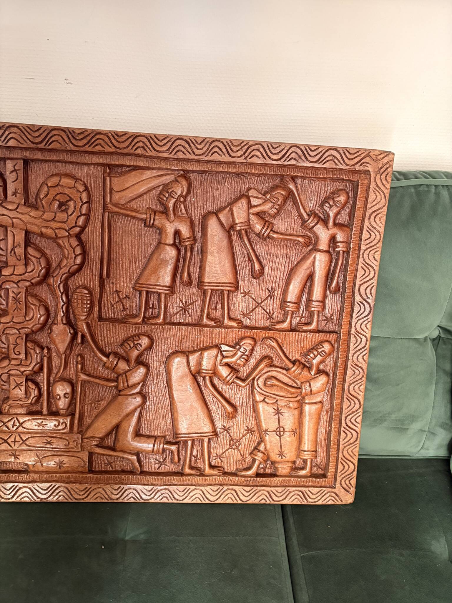 Ancient Carved Panel Bas Relief Sculpture Benin Dahomey Ritual Scene