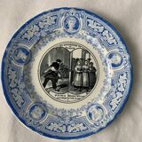4 assiettes à dessert anciennes bleues et noires Jules Vieillard Bordeaux XIXème siècle