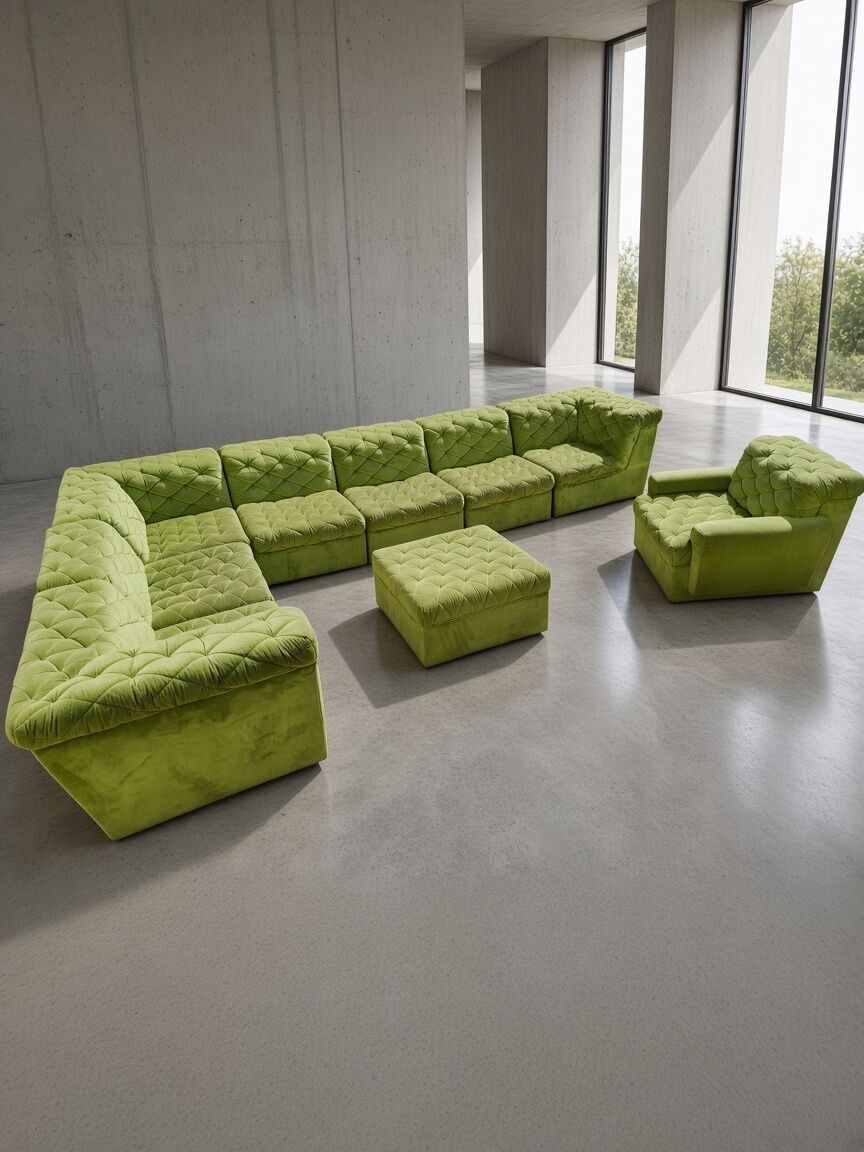 Canapé modulable en velours vert vintage Laauser