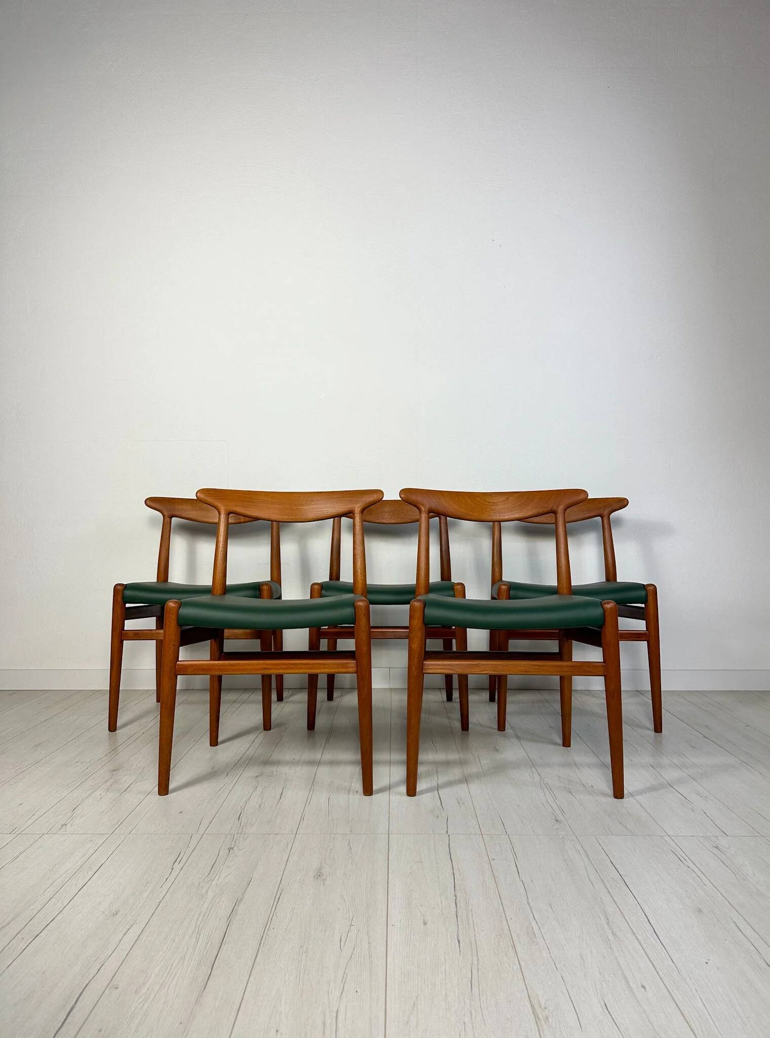 1950s set of 5 vintage Danish teak dining chairs W2 by Hans J. Wegner for CM Madsen