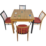 Dining Table and 4 chairs, 1970s, Set of 5