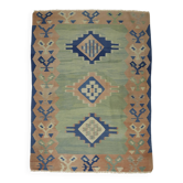 Vintage Turkish Oushak rug, wool, green and blue, 224 x 169 cm