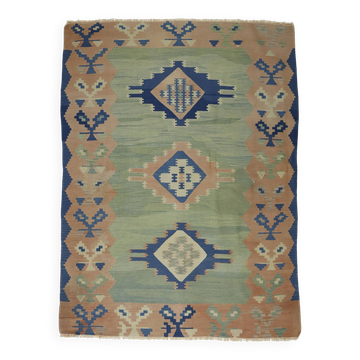 Vintage Turkish Oushak rug, wool, green and blue, 224 x 169 cm