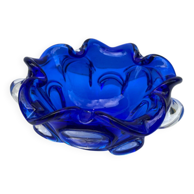Grand vide-poche sommerso en verre bleu - Murano Venise 1960