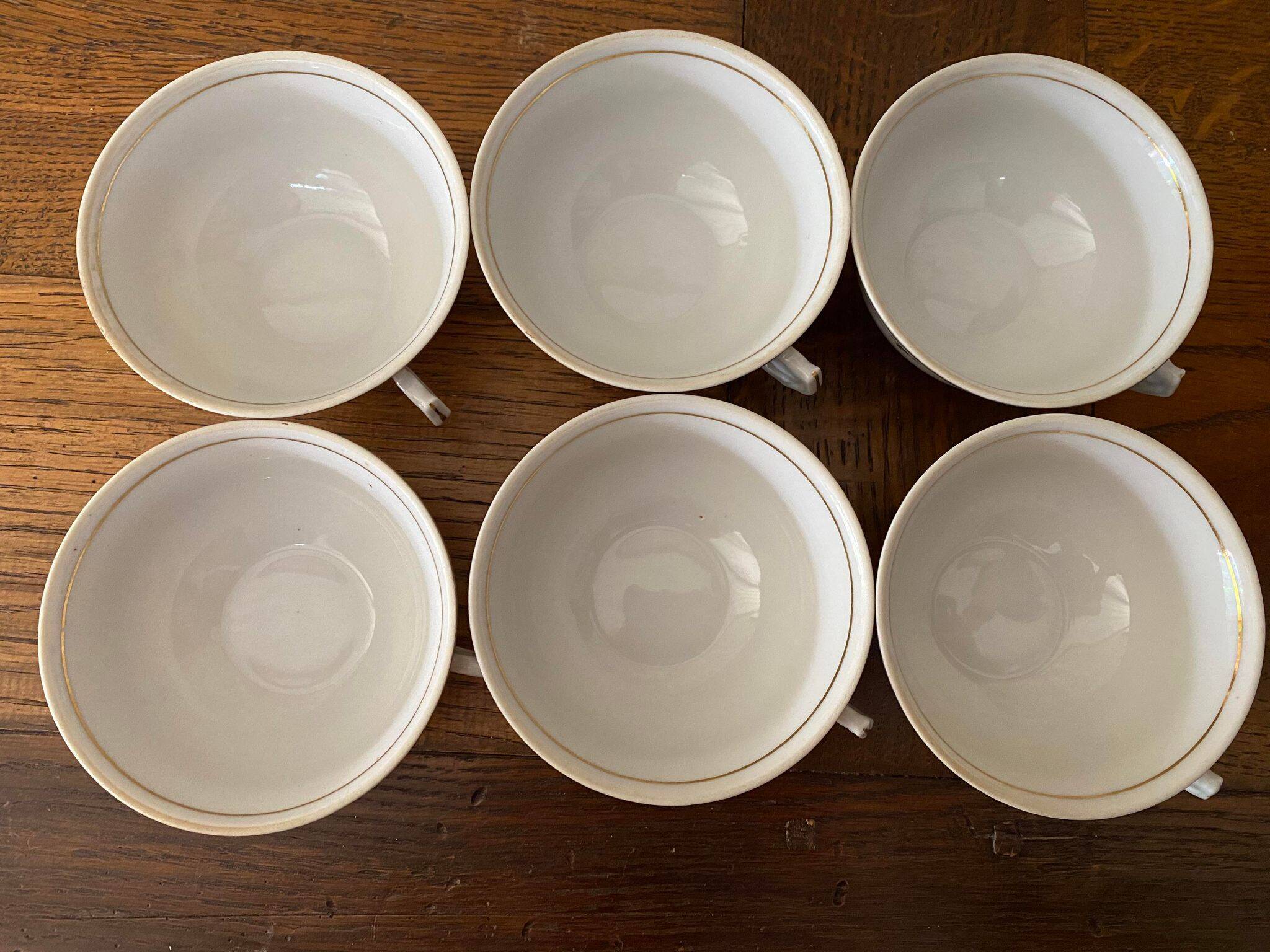 Set of 6 porcelain coffee cups and saucers PFC France