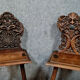 Set of chairs called Sgabello Renaissance style in solid walnut around 1850