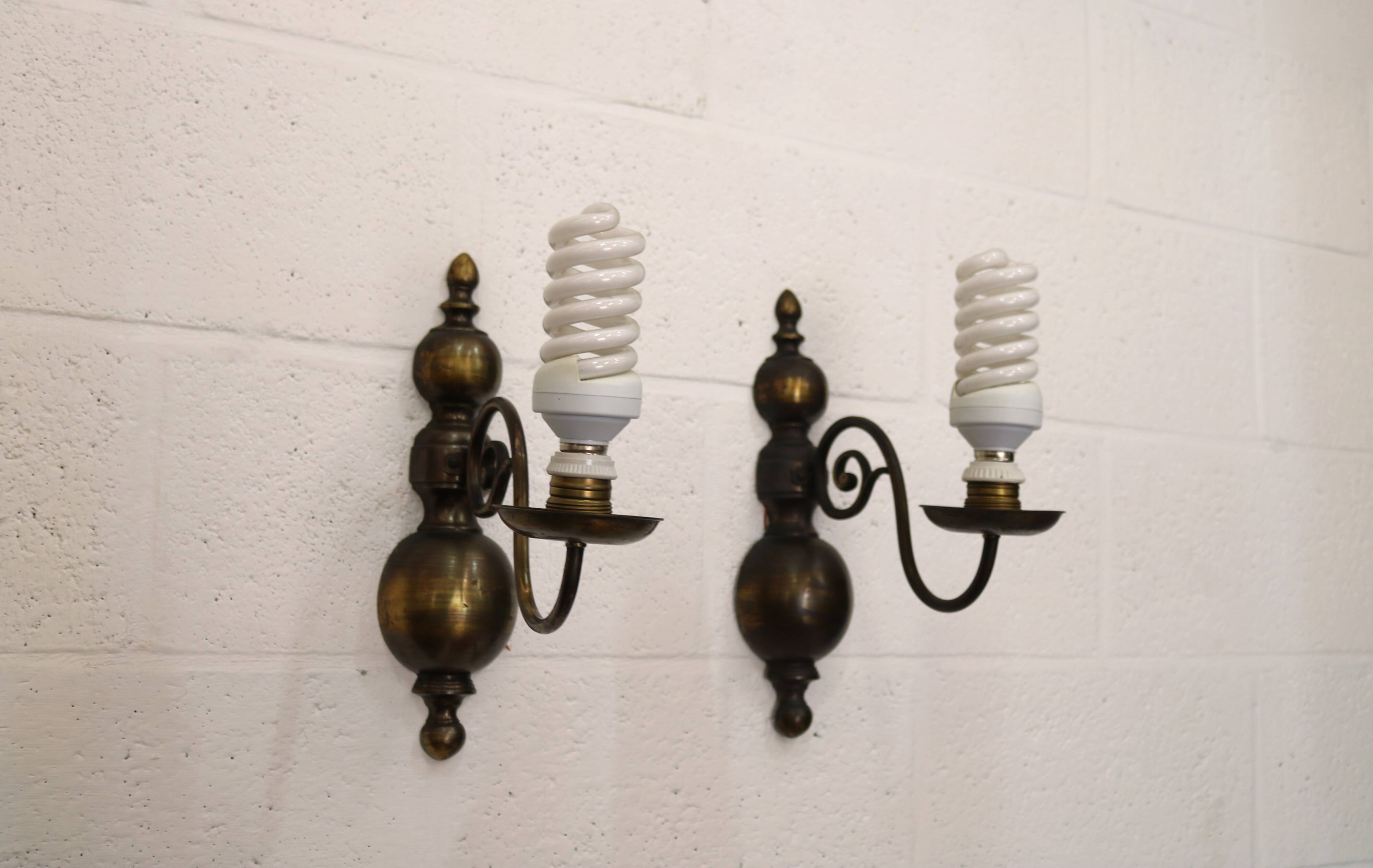Pair of Antique Brass Wall Lamps – Vintage 1950s Sconces
