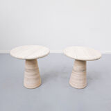 Pair of italian beige travertine side tables