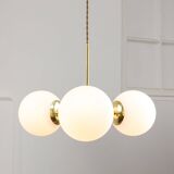 Mid-Century Modern Italian Chandelier in Brass and Opaline Glass, 1960s