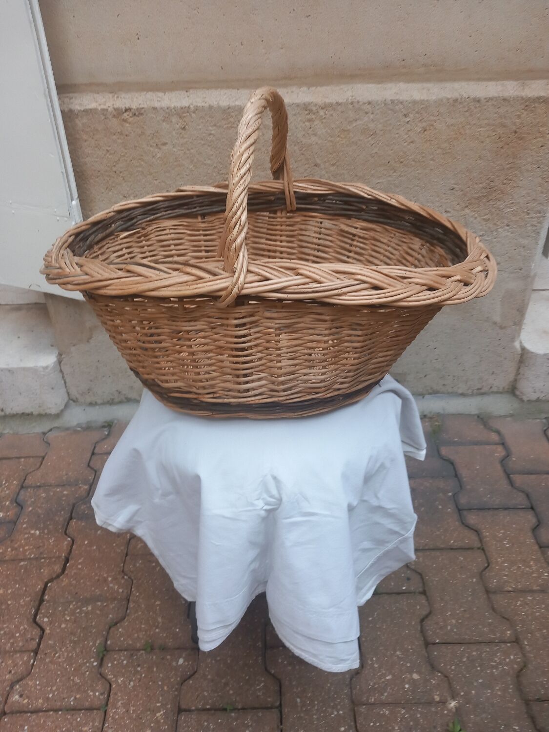 Oval basket woven wicker and hazel