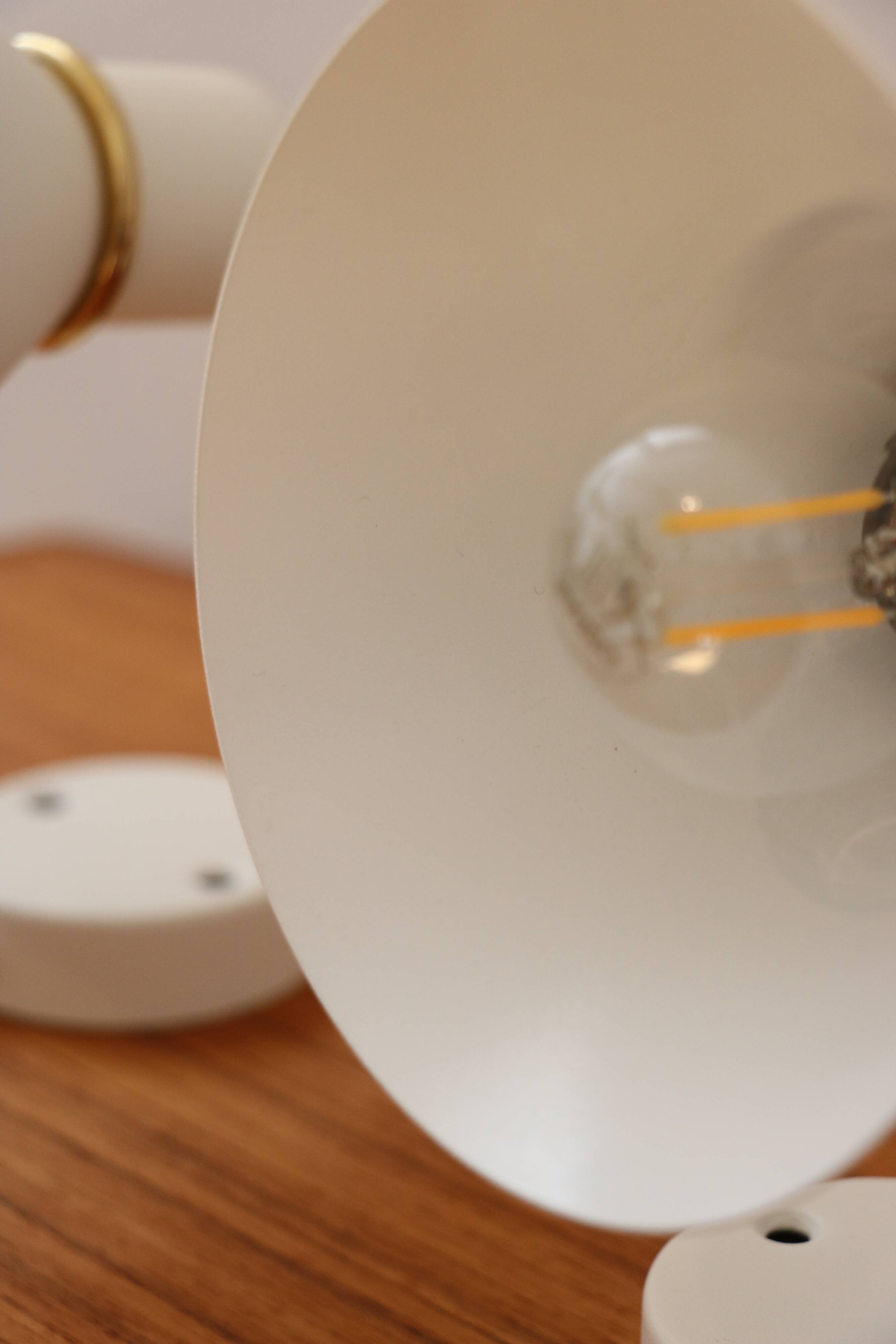 Pair of Scandinavian wall lights, white and gold metal