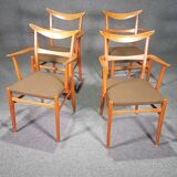 Set of 4 Dutch wooden dining armchairs in Danish style. 1950s