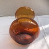 Vase ancien verre bullé orange