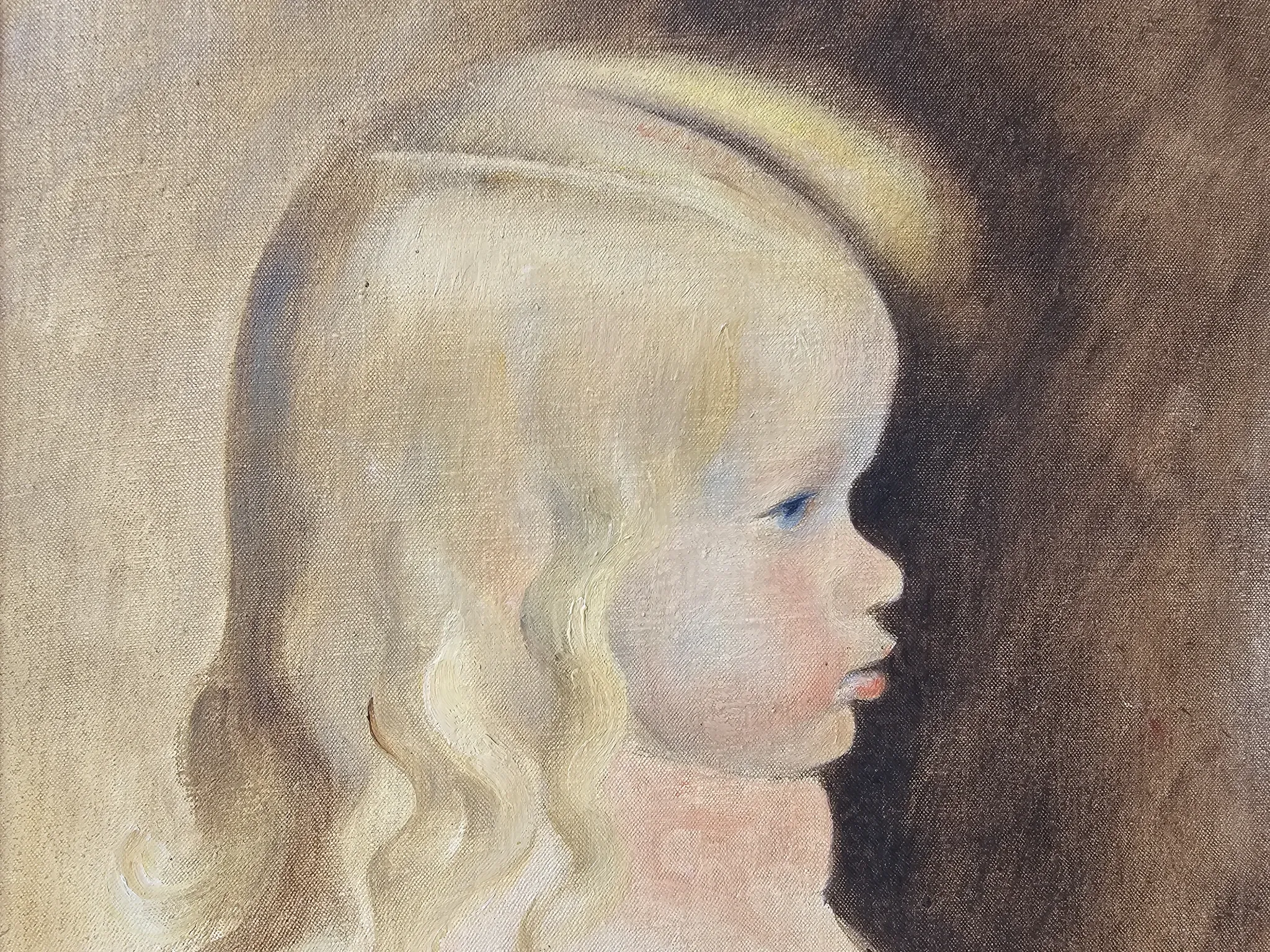 Oil on Canvas Painting of a Child - Young Girl Signed Longrand 1963