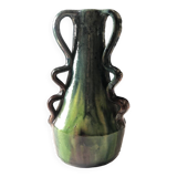 Vase with wavy handles in handcrafted Flemish stoneware