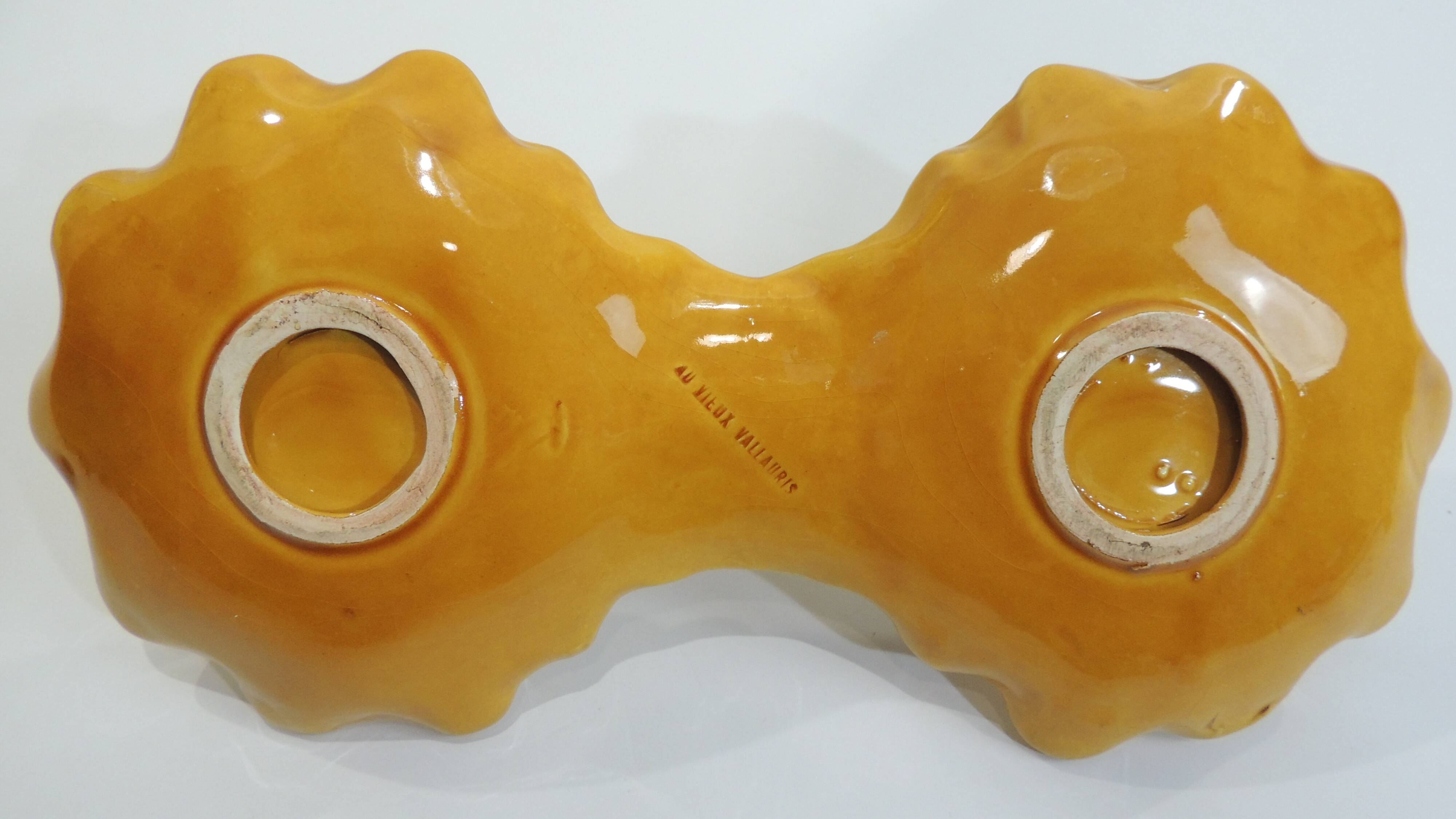 A vintage yellow ceramic aperitif server from Vallauris, 1970s, for black olives.