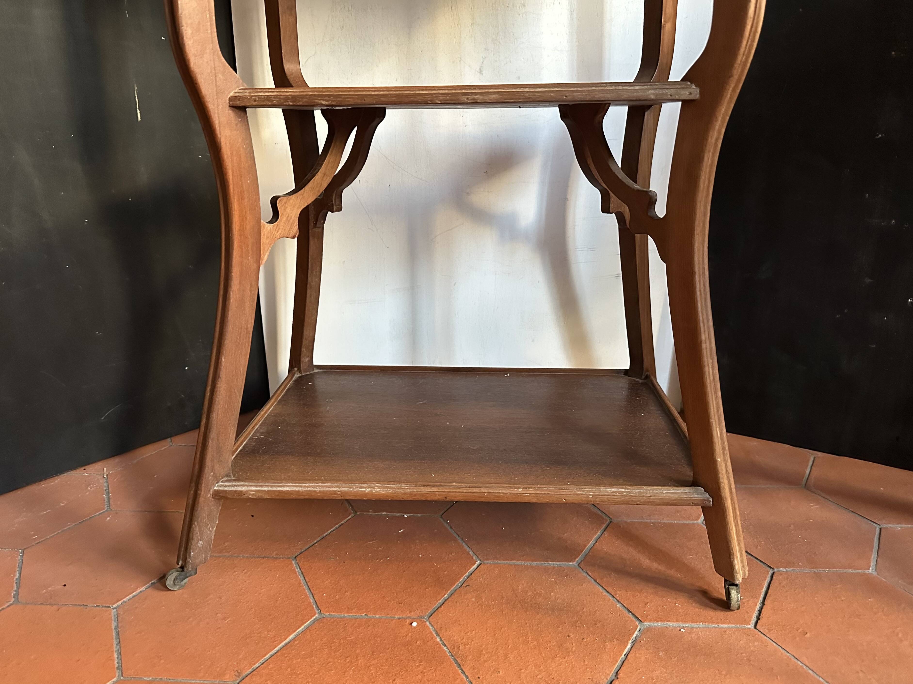 Walnut wheeled dessert trolley, circa 1900