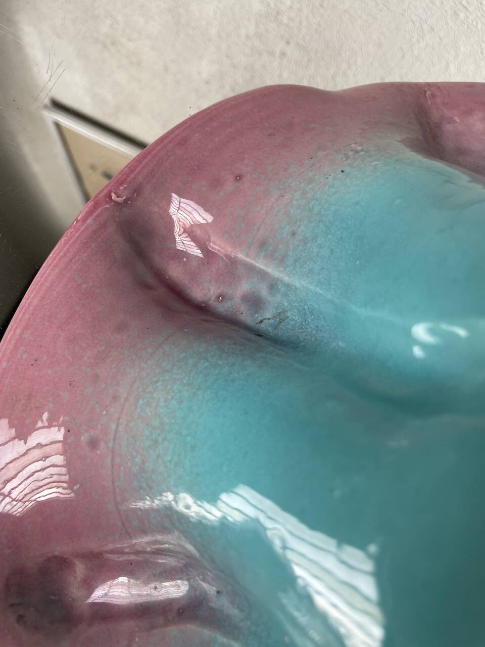 Blue and pink ceramic dish