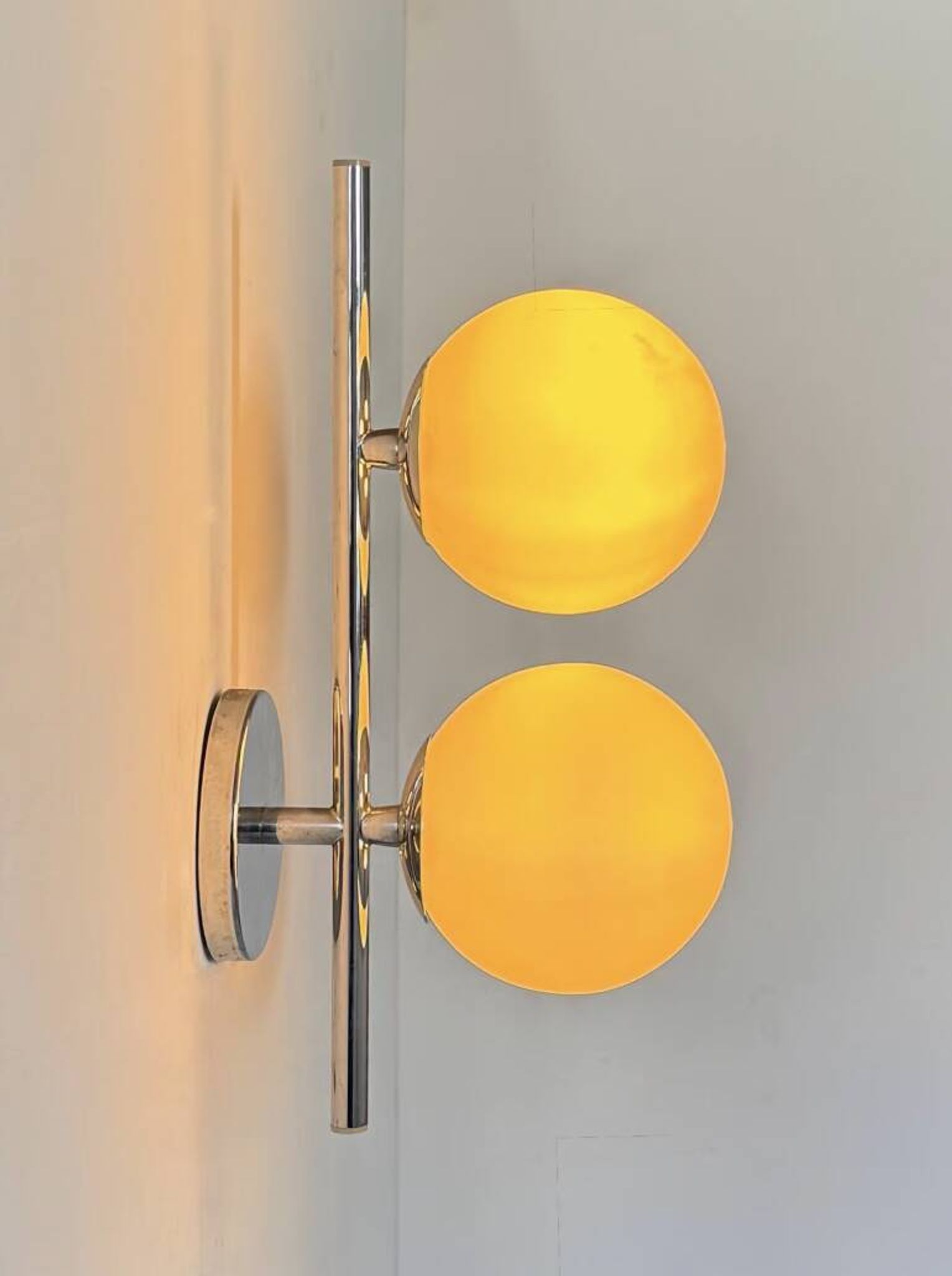 Pair of vintage wall lights in chrome metal and opaline, France 1970.